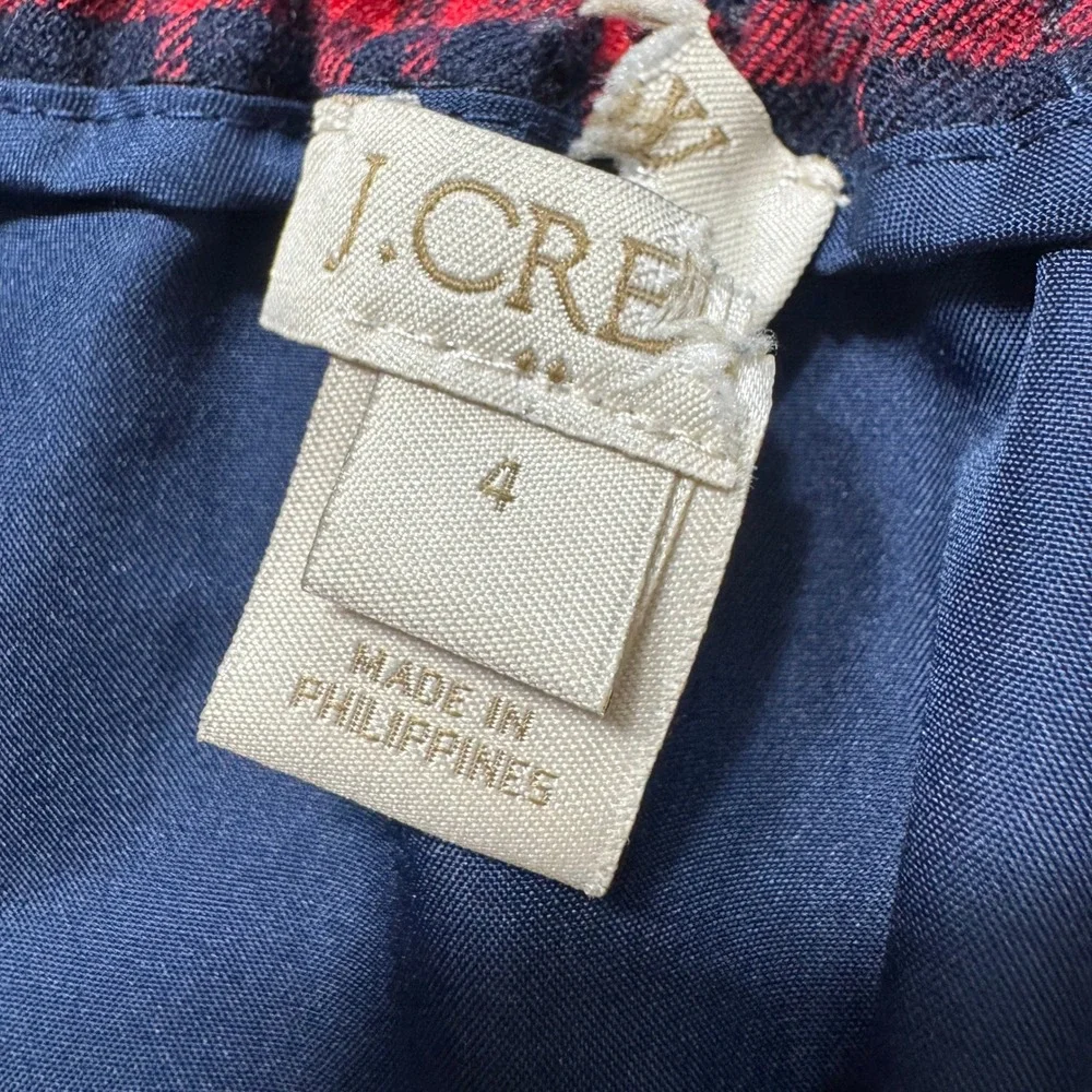 J.Crew Plaid Mini Skirt Womens 4 Red Green Elastic Waist Tartan Pockets